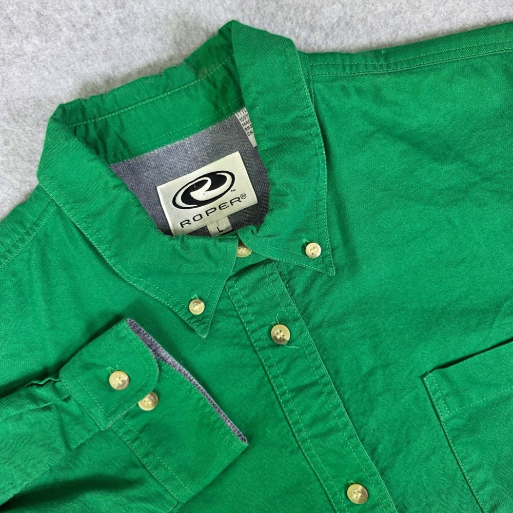 Roper Button Down Long Sleeve Shirt Men's Size Large‎ Green Collard Western Wear